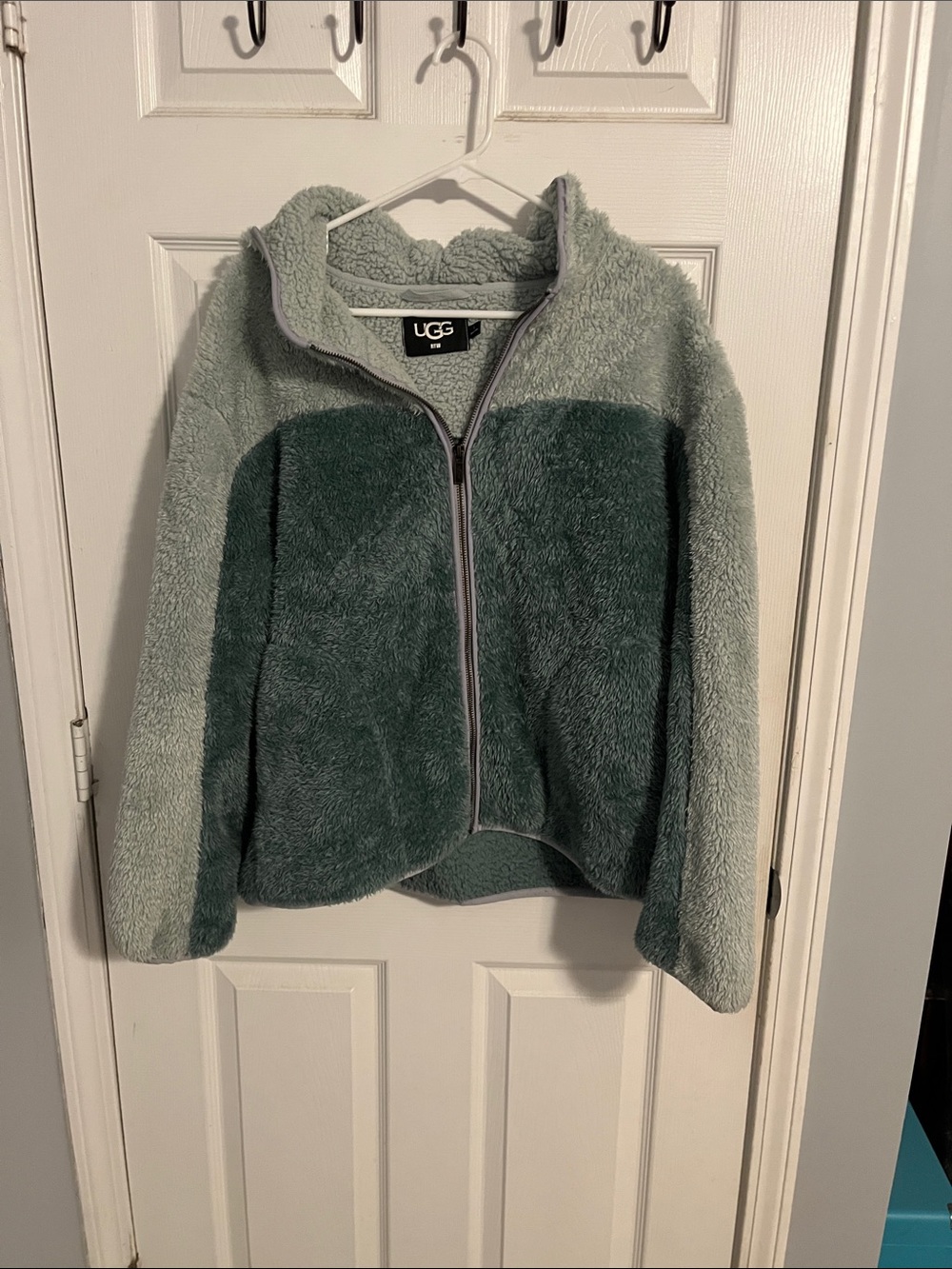 UGG Two-Tone Sage and Forest Green Sherpa Zip Jacket
